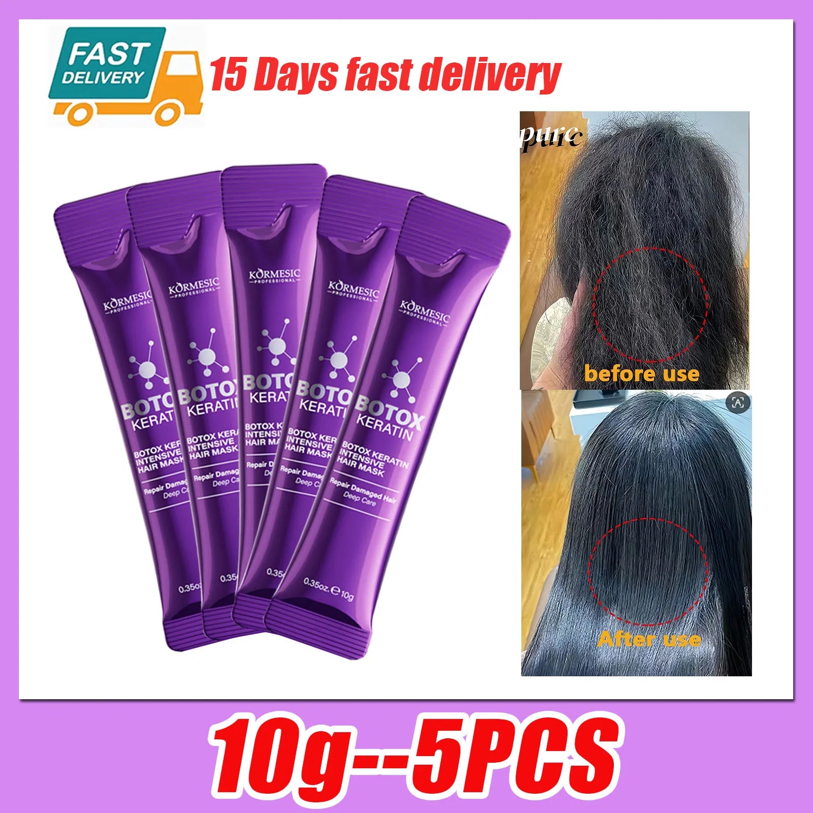 Kormesic Keratin Hair Mask for deep repair of damaged, frizzy hair. 5-second smoothing treatment for shiny, soft hair.
