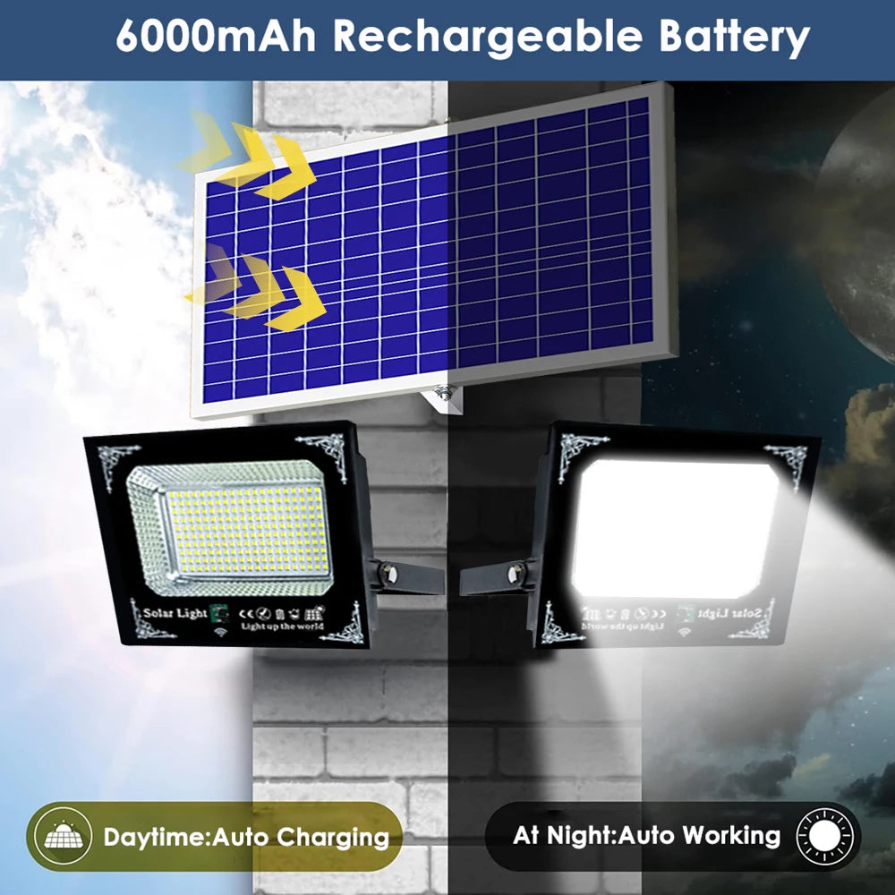 500W 6000mAh Solar Flood Lights Dual Lights, Remote Control Powered Spotlight Outdoor Garden Waterproof IP65 Villa Street Lamp