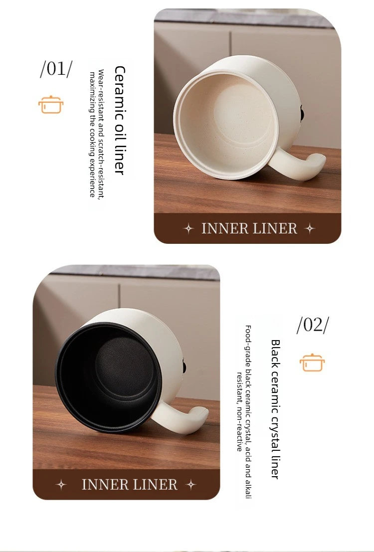 Multi cooker inner liner: white ceramic with side handle, and black non-stick base