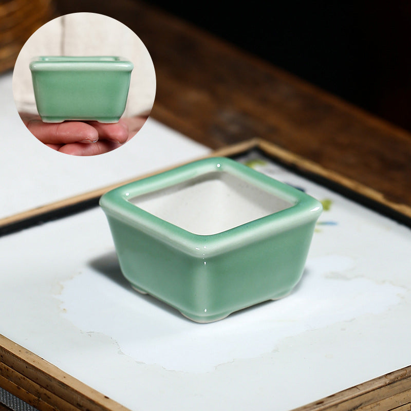 Glazed Pottery Flower Pot Bowl with Hole Mini Ceramic Planter Succulent Pot Eastern Style Ornament for Indoor Outdoor xqmg