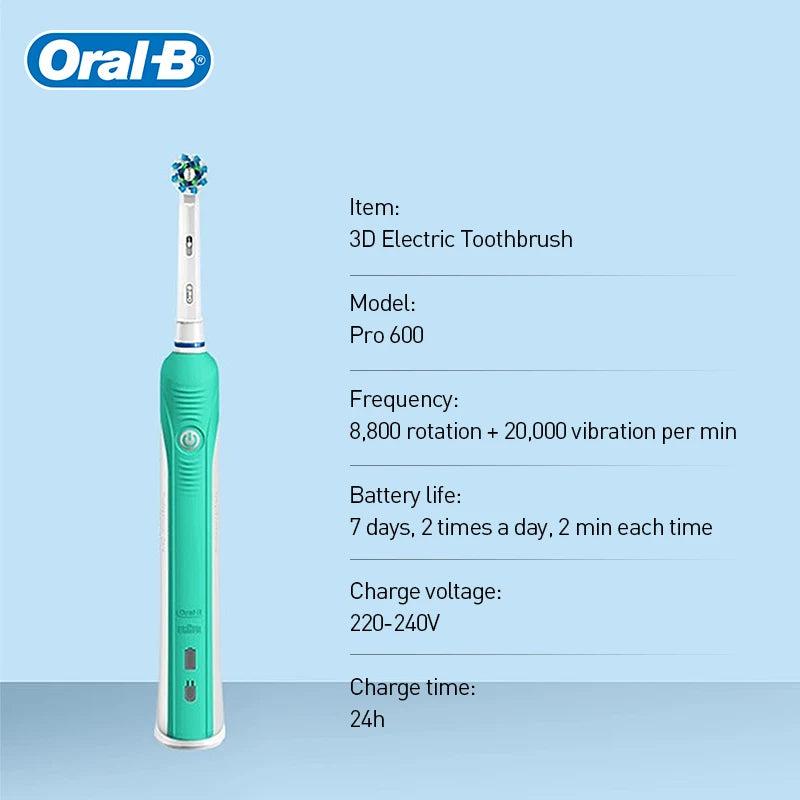 Oral B Sonic Electric Toothbrush Rechargeable 3D Rotating Tooth Brush 14 Days Long Battery Life 2Mins Smart Timer Pro600 Pro1Max