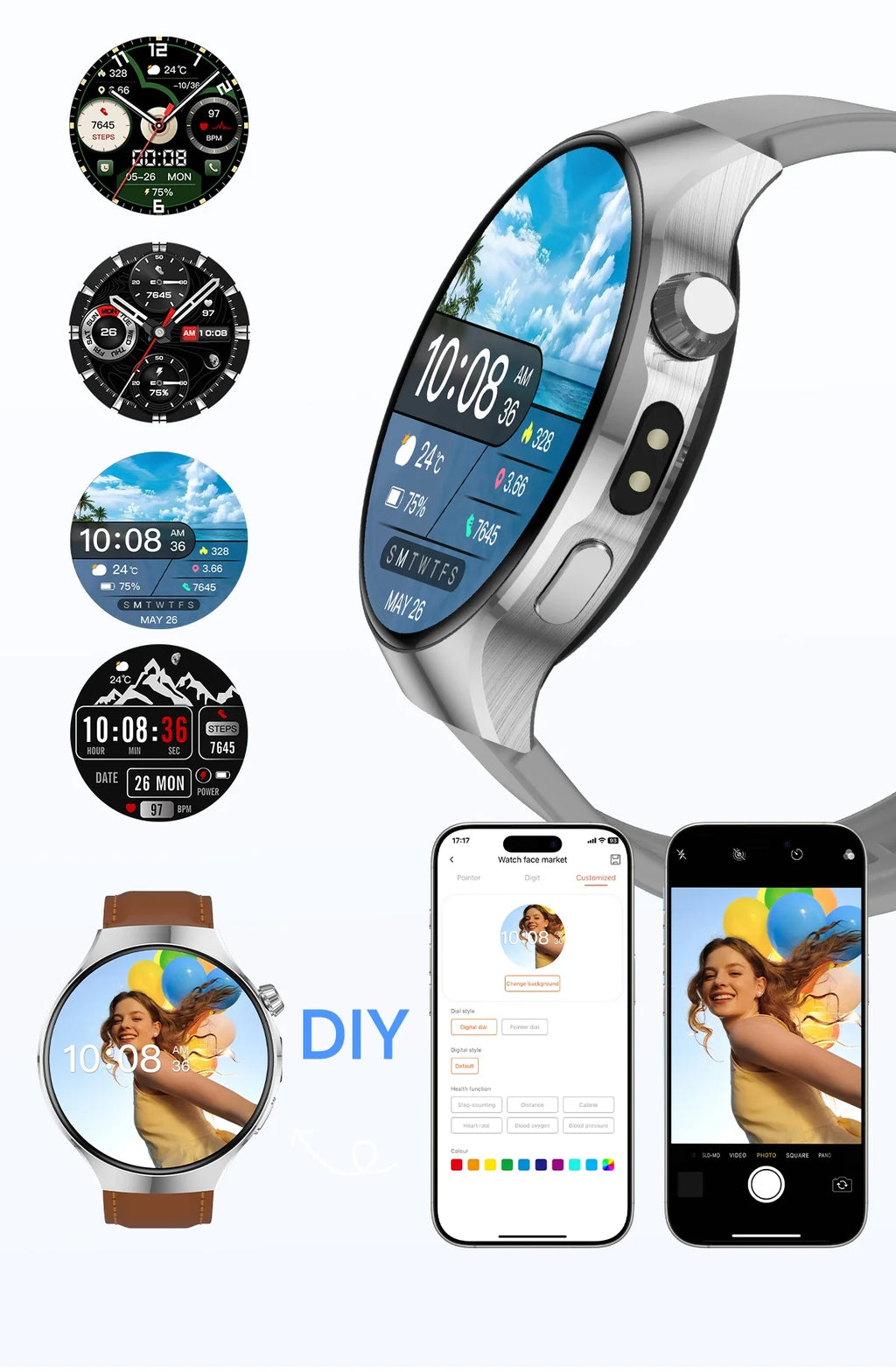 LIGE New 1000mAh Battery Smart Watch Health Monitor Bluetooth Call LED Flashlight Sports Tracker Smart Bracelet For Android ios