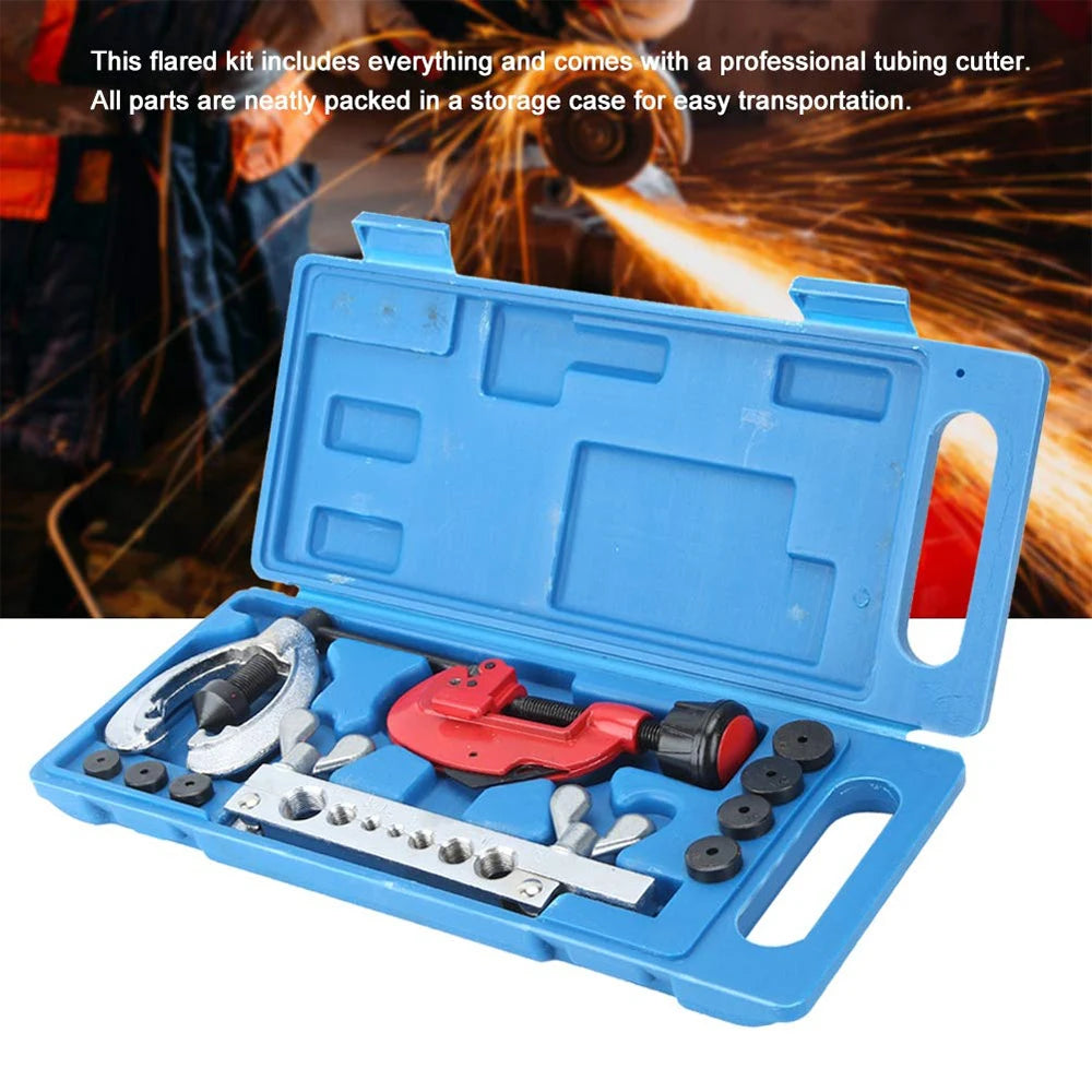 Podofo 10Pcs Copper Brake Line Repair Tool Kit Double Flaring Dies Clamp Tube Cutter Brake Fuel Pipe Tool Set with Box