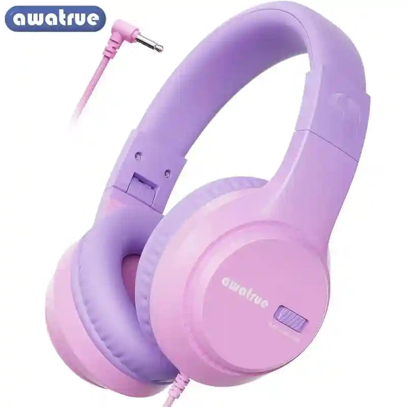 Kids Wired Headphones - Stereo Sound & Durable 3.5mm Plug PinkPurple Tidesmit