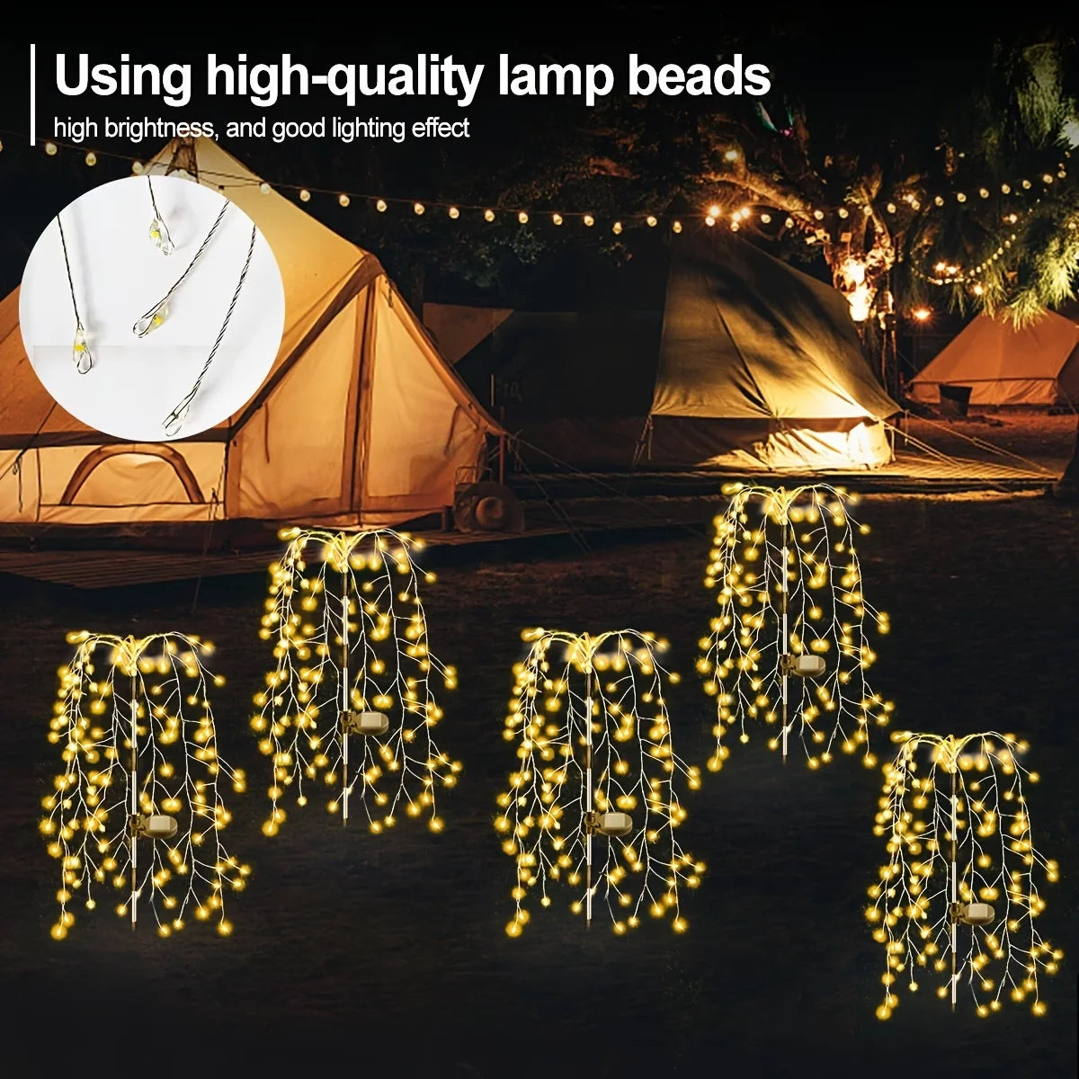 2/4Park 180LED Solar Powered Firecracker Light with 8 Lighting Modes, Outdoor Lawn Lights Smart Decorative Lighting, From dusk till dawn Solar Fairy Lamp for Courtyards, Lawns, Gardens, Pathways, Garden Decor