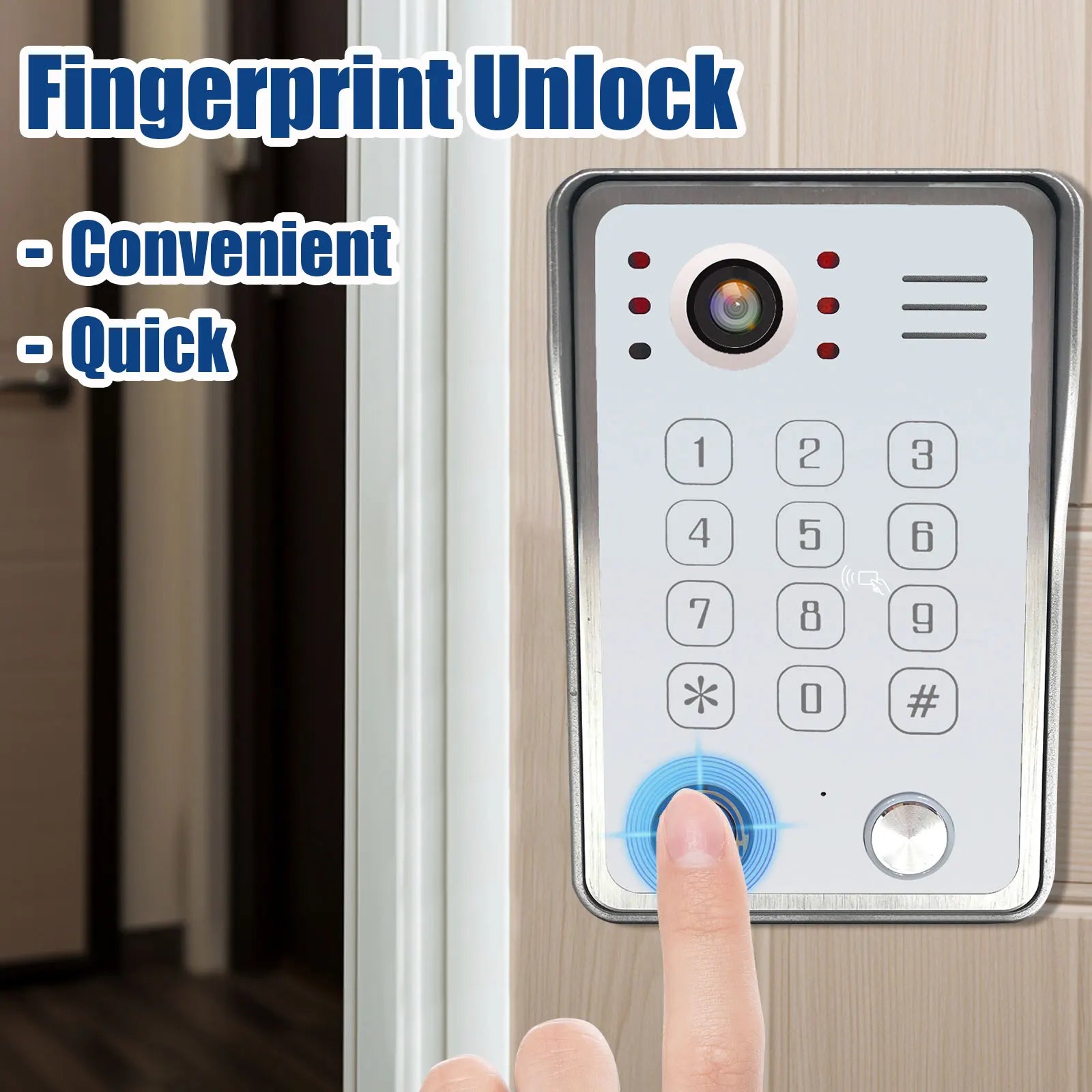 ANJIELO Fingerprint IC Card Password 3in1 Unlock Doorbell Video Intercom for Home 1080P 148° Wide View  4-wired System