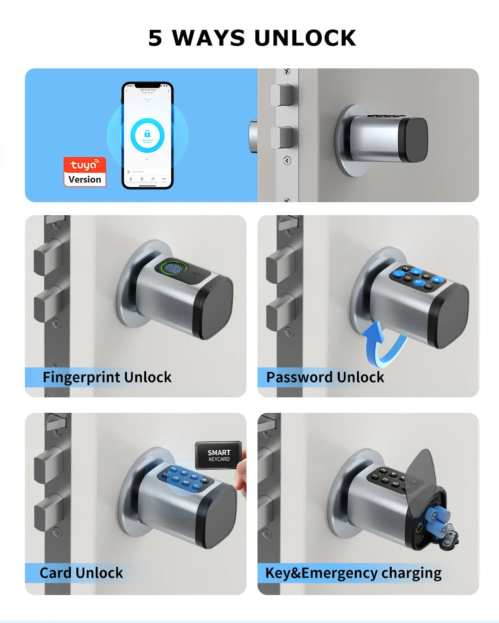 Fingerprint Smart Lock Code Cylinder with Bluetooth Tuya Smart Life App Remote Adjustalbe Cylinder Lock