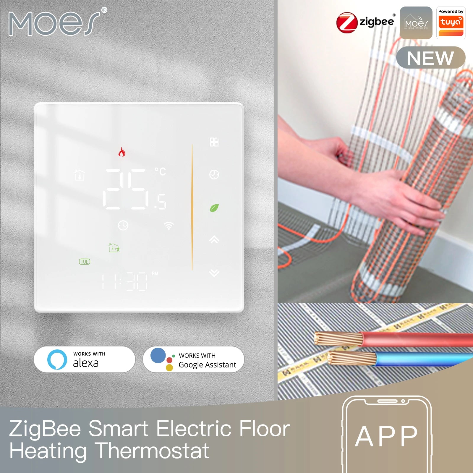 Zigbee Smart Thermostat for Floor Heating - App-Controlled Humidity electric heating WH Tidesmit