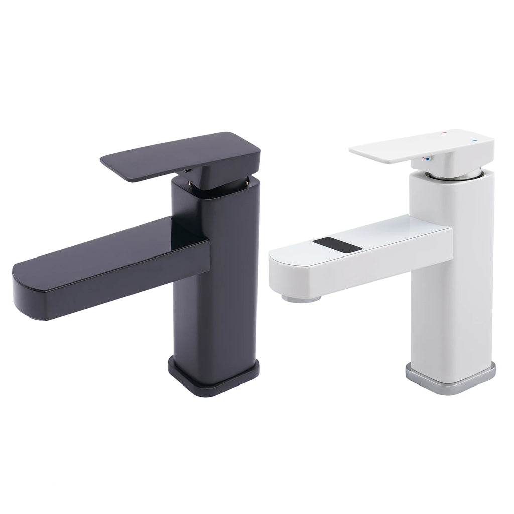 Black/White LED's Smart 0-99°C Temperature Digital Display Faucet 10.5*17.5cm G1/2" Deck Mount Basin Faucet