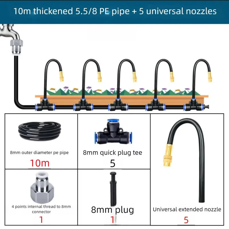 PE Pipe Automatic Irrigation Sprinkler Kit Rotating Copper Nozzle 8mm Hose For Garden Plant Fogging Watering Irrigation