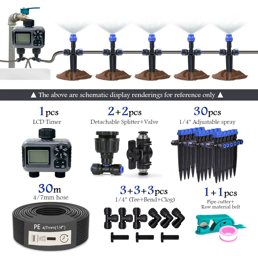 Gardening Independent Dual Zone LCD Display Watering Timer Irrigation Kit Garden Foldable Adjustable Ground Plug Atomized Spray
