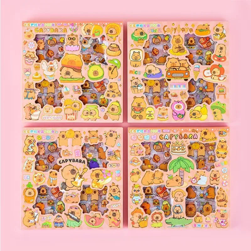 Capybara Cartoon Sticker Pack (100 Designs) | Removable Waterproof Decals for DIY Crafts & Home Decor