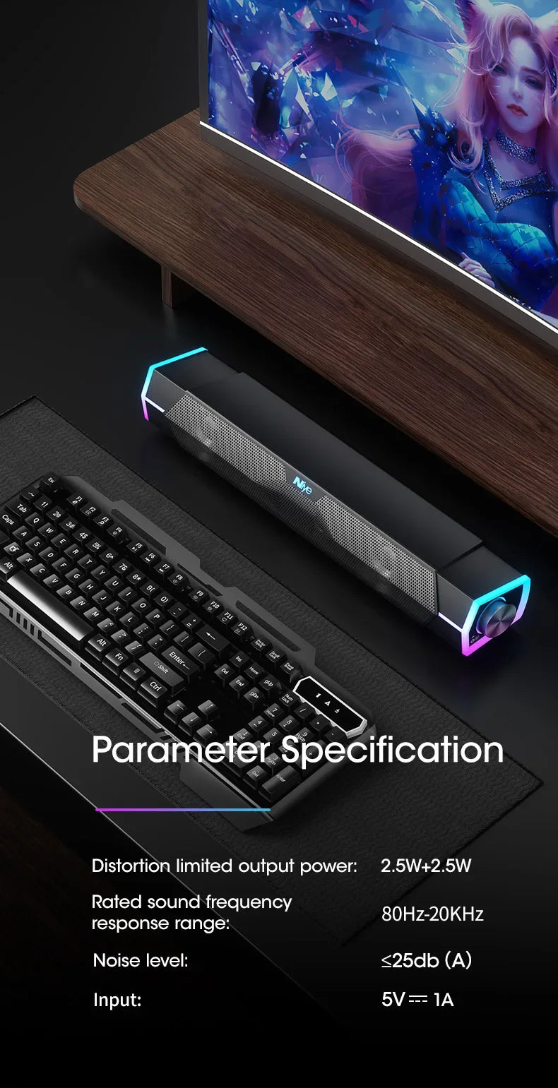 4D Stereo Sound Bar PC Speaker Surround Soundbar Bluetooth Wireless Wired Computer Speakers RGB Subwoofer for Laptop Theater TV
