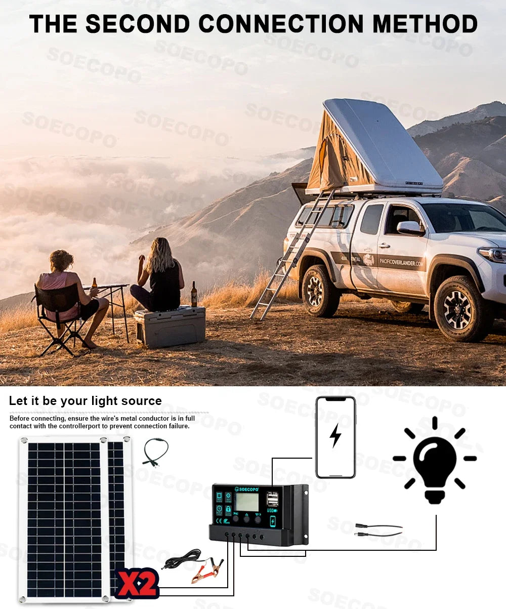 Caravan Solar System Kit Camping DC 12V - AC 110V/220V Inverter Complete Solar Kit for Home 10000w USB 5V/1.5A 100A Controller
