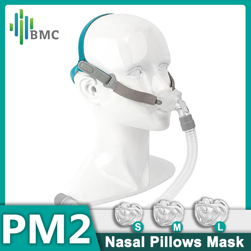 BMC PM2 CPAP Mask Nasal Pillows Mask with Headgear for CPAP Machine APAP BiPAP S/M/L 3 Sizes Silicone Cushions Apnea Nasal Mask