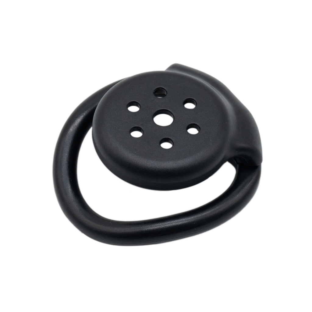 Tidesmit 6-hole flat chastity cage, metal male bondage device with internal lock for secure anatomical fit.