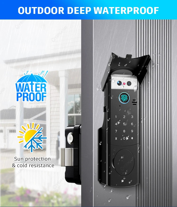 Tuya WiFi APP 3D Face Recognition Fingerprint Smart Lock Waterproof Gate Iron Door RFID Digital Face Recognition Lock For home