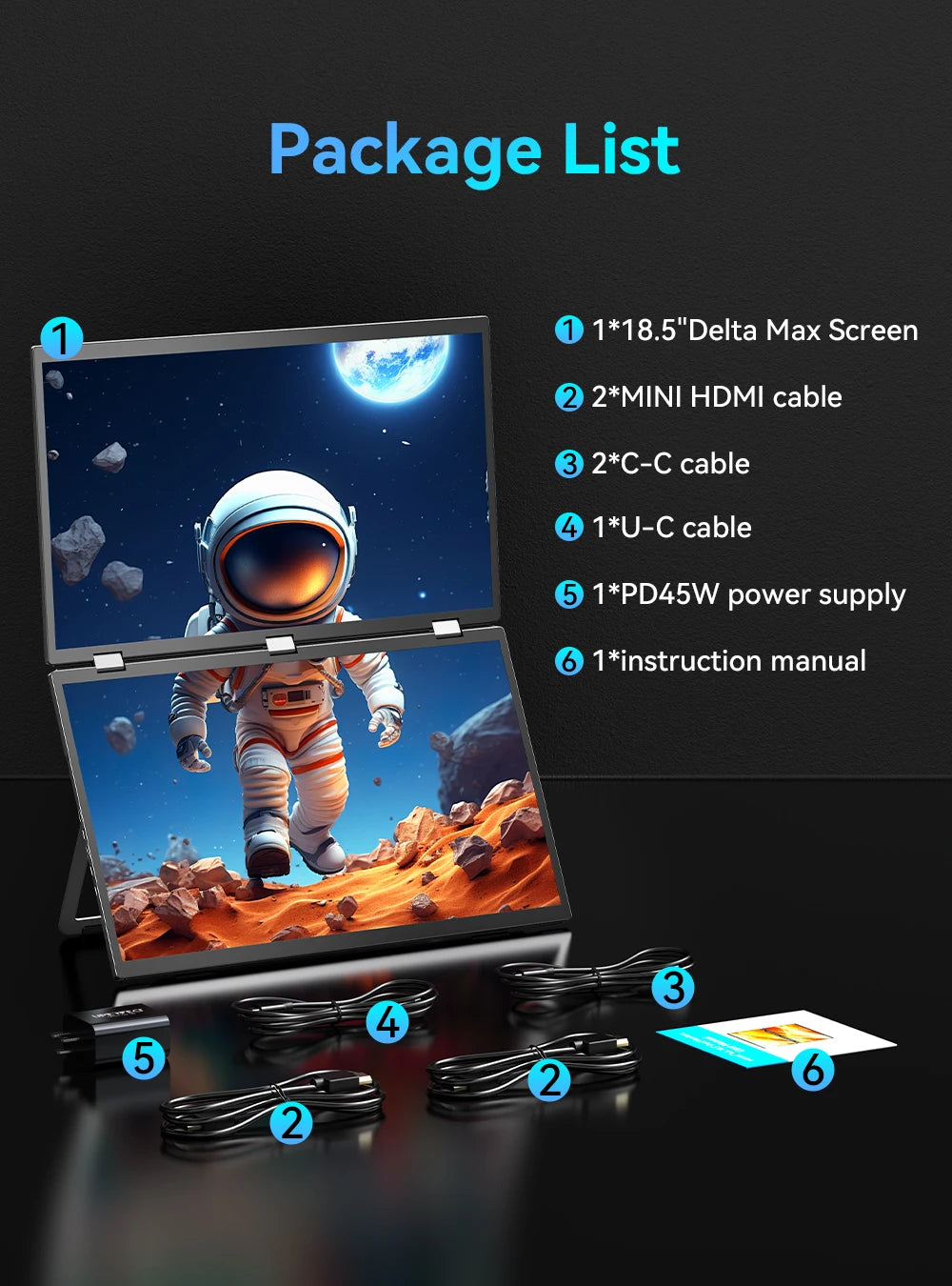 UPERFECT 18.5" Dual Screen Portable Monitor 100Hz 100% sRGB 1080P HDR Folding Versatile Solution For PC Mobile Phone Game Consol