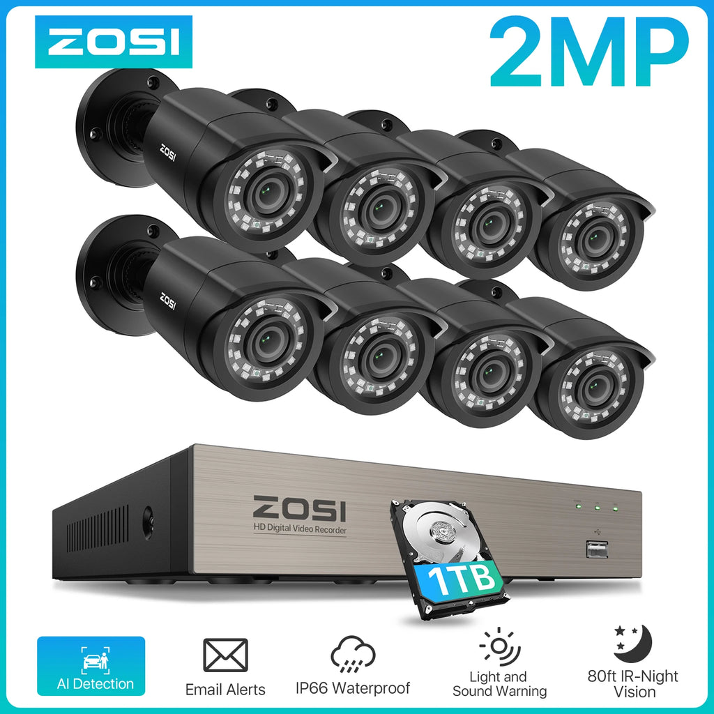 ZOSI 8CH CCTV System H.265+ 5MP Lite HD-TVI DVR kit 8 1080p 2MP Home Security Outdoor Night Vision Camera Video Surveillance Kit