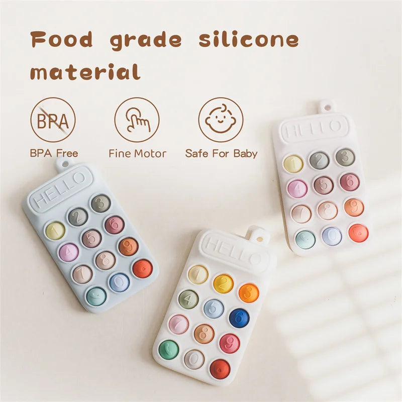 Baby Silicone Phone Teether Toy Pacifier Kids Cartoon Teething Silicone Newborn Early Dental Care Gums Molar Stick Baby Toy Gift