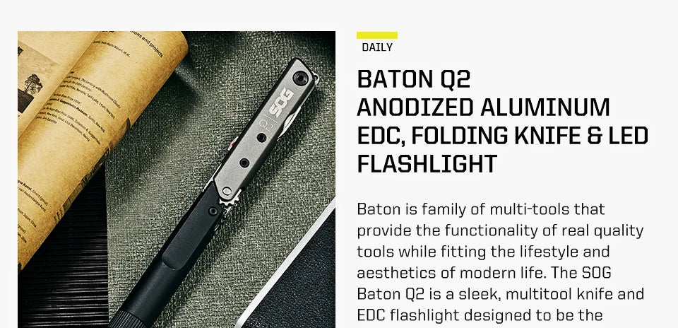 SOG BATON Q2 4 in 1 Multi-Tool Pen Small Folding Tools EDC Portable LED Flashlight Multifunctional Outdoor Survival Multitools