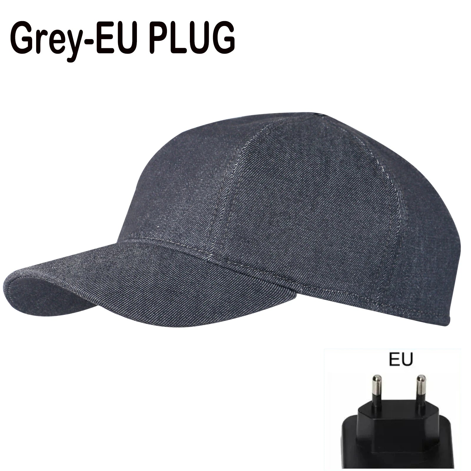 Grey red light therapy hair growth cap for anti-hair loss with EU plug power adapter for scalp relaxation.