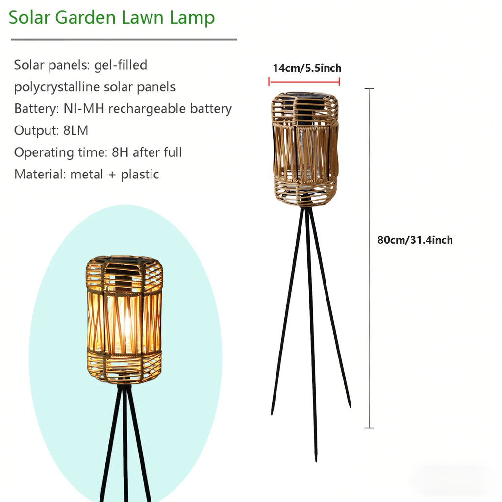 Handmade Rattan Solar-Powered Floor Lamp, No External Power Required, Suitable for Outdoor Patios, Garden Decoration, Trail Landscaping, and Holiday Atmosphere Setup