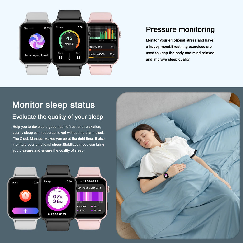 1.85‘’ HD Screen Smartwatch Health Monitoring 100+ Sport Modes Fitness Tracking Bluetooth Smart Watches for Men Women Gifts