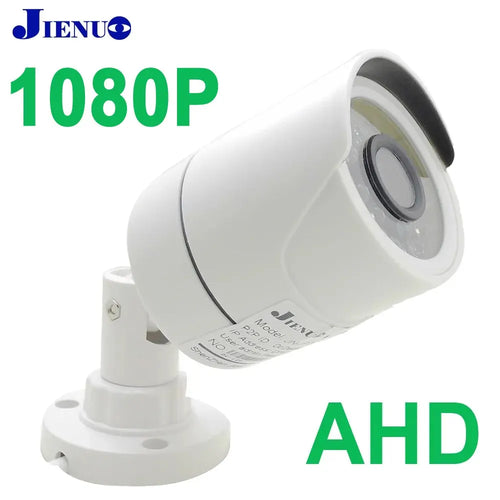White bullet security surveillance camera with adjustable wall mount bracket, wired design
