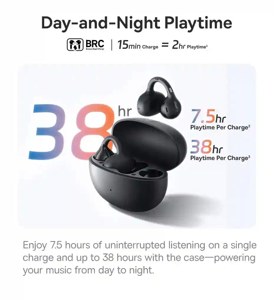Wireless Earbuds Open-Ear Sports Clip-On - Bluetooth 5.3 Low Latency Black Tidesmit
