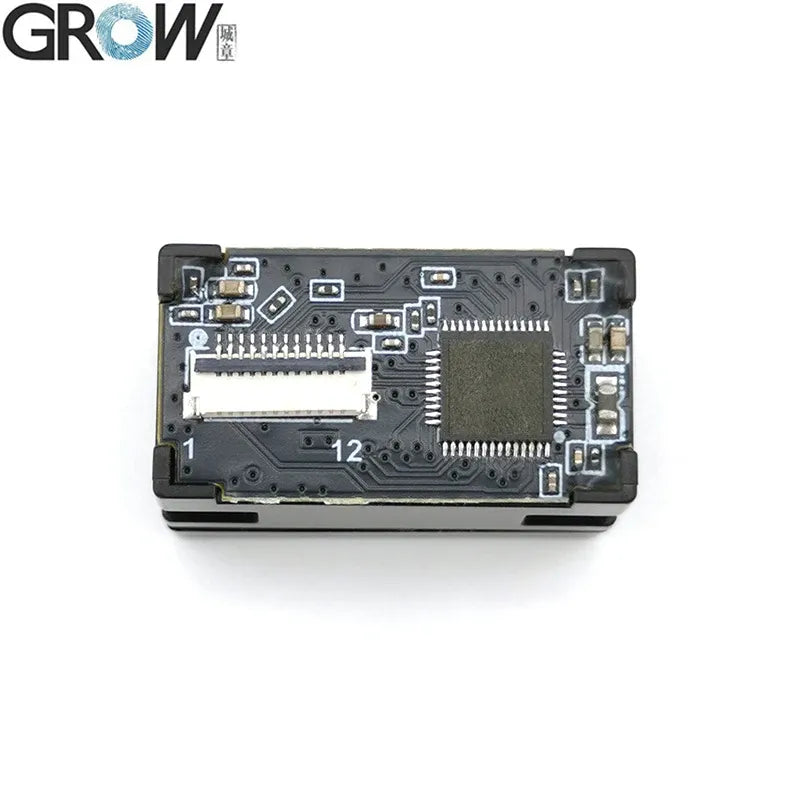 Barcode scanner module PCB underside with electronic components and gold contact pads