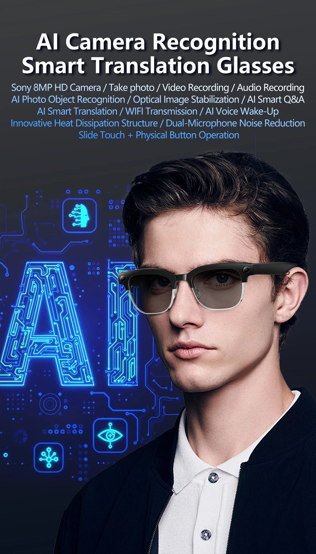 AI Smart Glasses with 4K Camera, Bluetooth, and Spatial Audio - Tidesmit Tidesmit