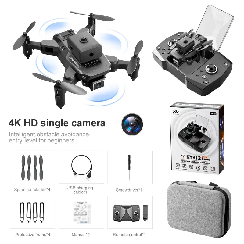 Mini 4K Dual Camera Drone - Foldable Portable RC Quadcopter Black Single camera Tidesmit