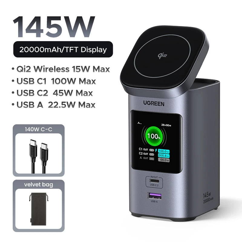 145W Fast Charging Power Bank 20000mAh Magnetic Wireless Battery WHITE Tidesmit