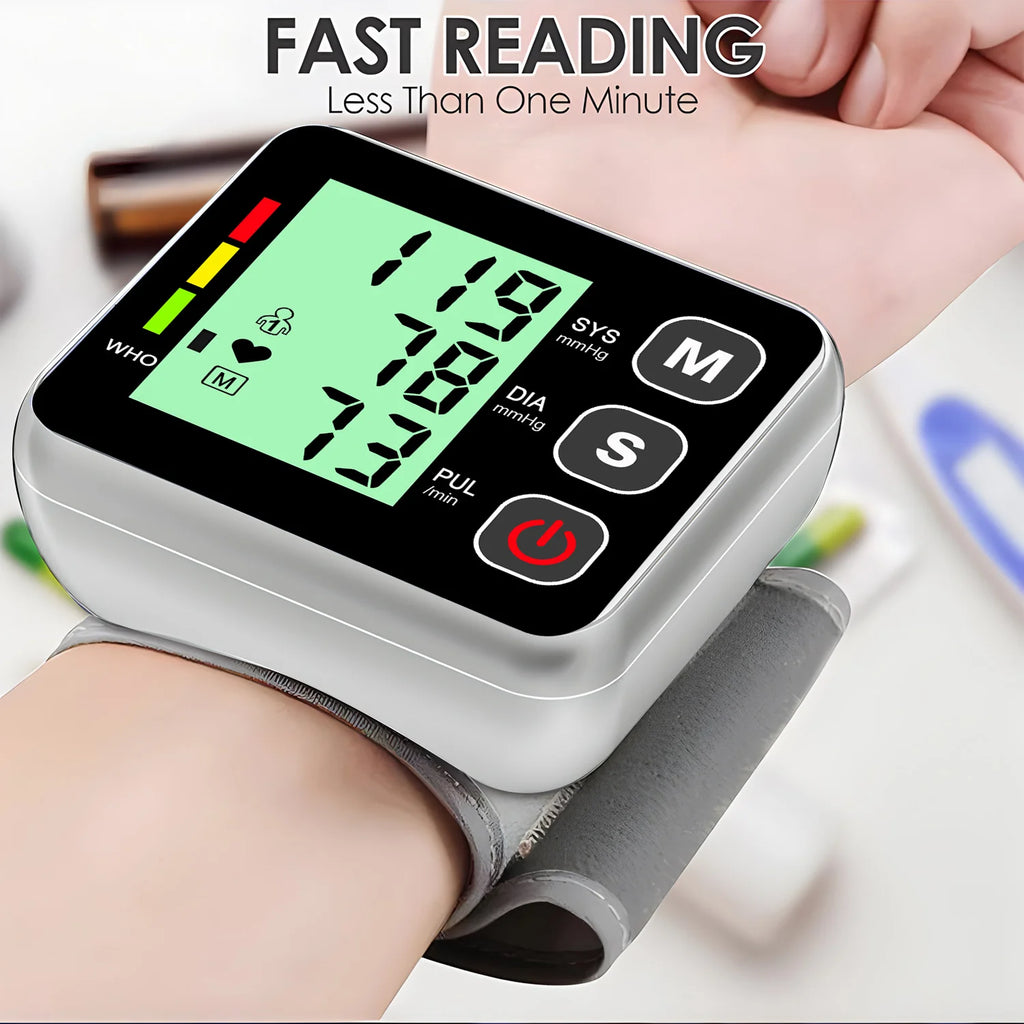 Digitlal Tensiometro Health Medical BP Sphygmomanometer Wrist cuff Digital Blood Pressure Monitor Heart Beat Rate Pulse Meter