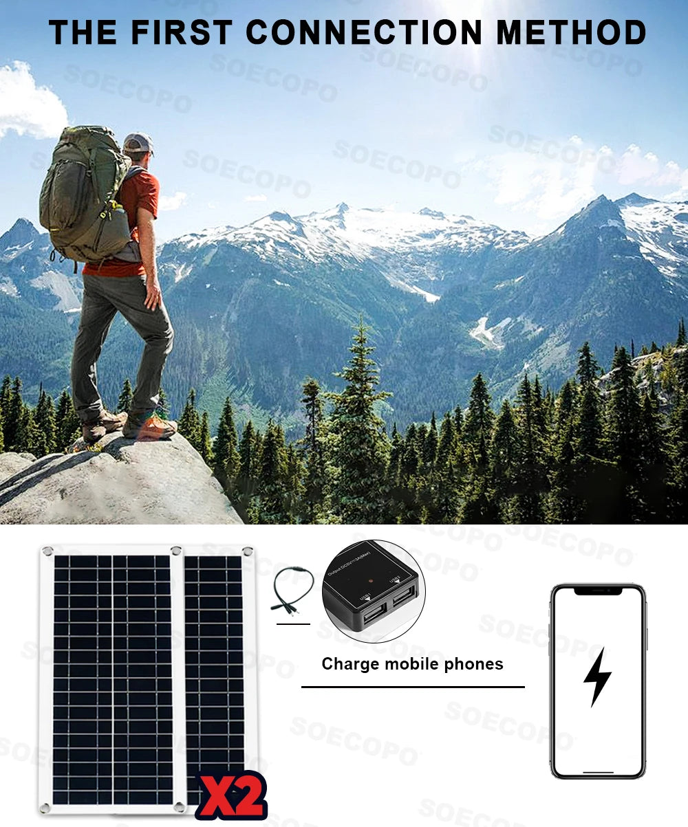 Caravan Solar System Kit Camping DC 12V - AC 110V/220V Inverter Complete Solar Kit for Home 10000w USB 5V/1.5A 100A Controller