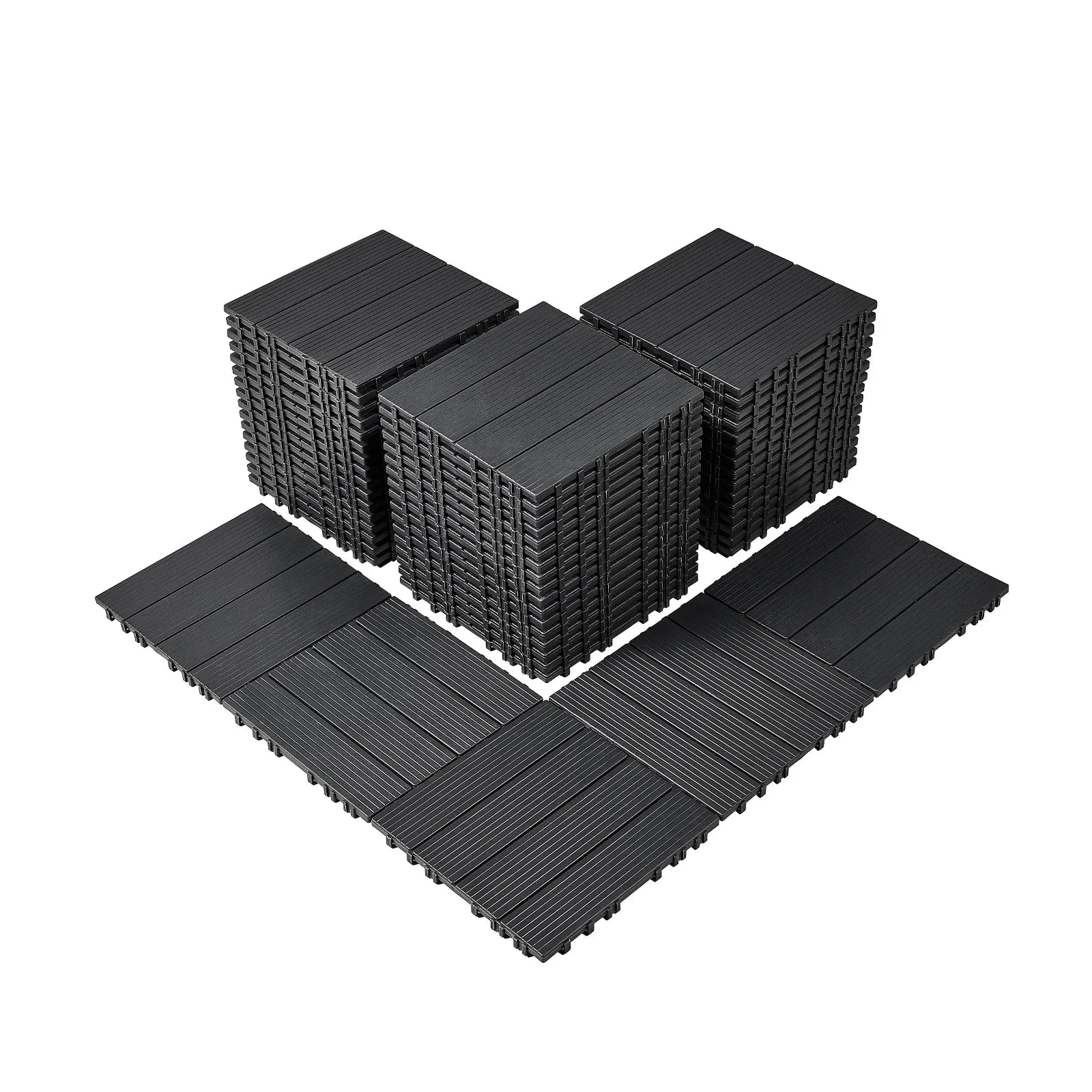 SucceBuy  Interlocking Deck Tiles Plastic Waterproof Outdoor Flooring All Weather Use Patio Floor for Porch Poolside Dark Grey