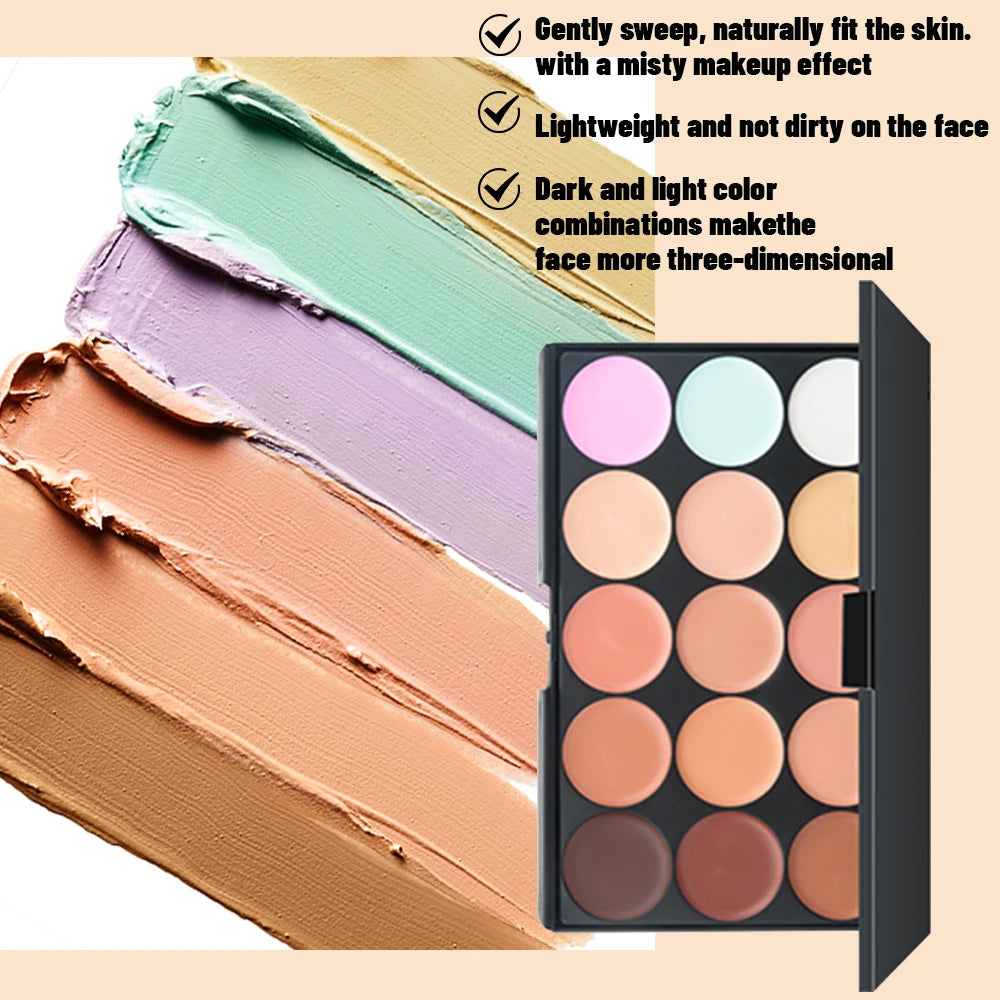 Tidesmit 15 color multifunction concealer palette showing creamy texture for covering dark circles and acne marks