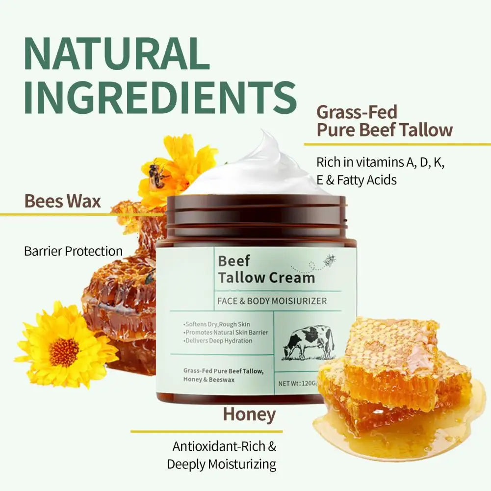 2PCS Beef Tallow Honey Moisturizer Cream Brightening Rejuvenation Nourishing Hydrating Redness Repair Pore Women Cosmetics 120g