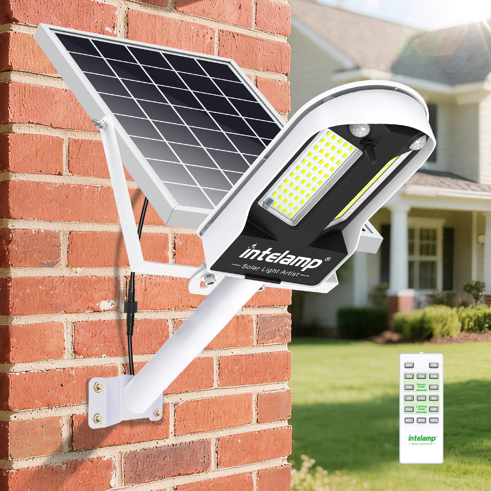 Intelamp Solar Street Lights Outdoor Lamp 3000LM 12500mAh With Two Motion Sensors Super Large Solar Panel For Garden Yard Path