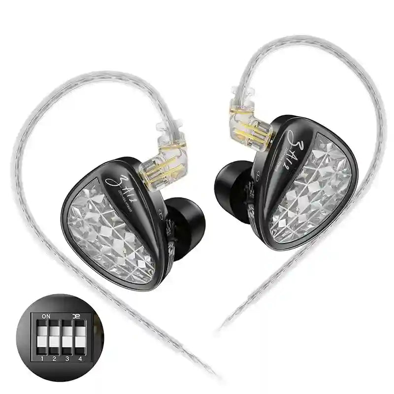 Wired In-Ear Monitors - Hybrid 2DD+4BA HiFi Drivers Black Black tuning no mic Tidesmit