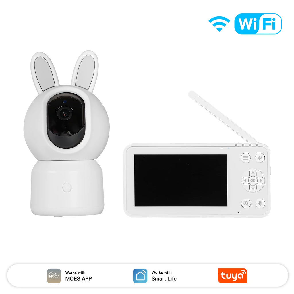 MOES Tuya WiFi Smart Baby Monitor Security Camera 4.5 Inch LCD Screen PTZ Zoom Video Surveillance Temperature Sensor
