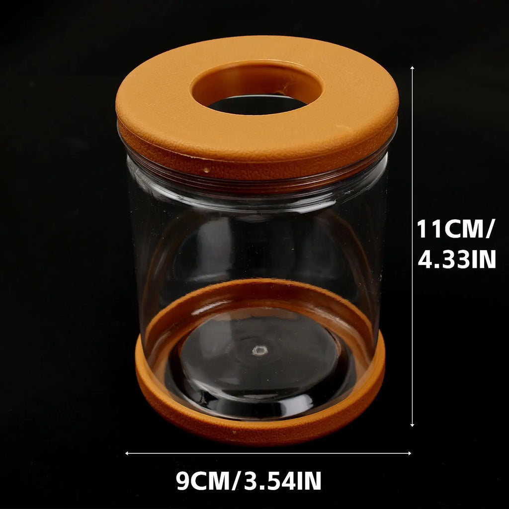 Transparent hydroponic plant pot container, 11cm tall with 9cm base, orange lid