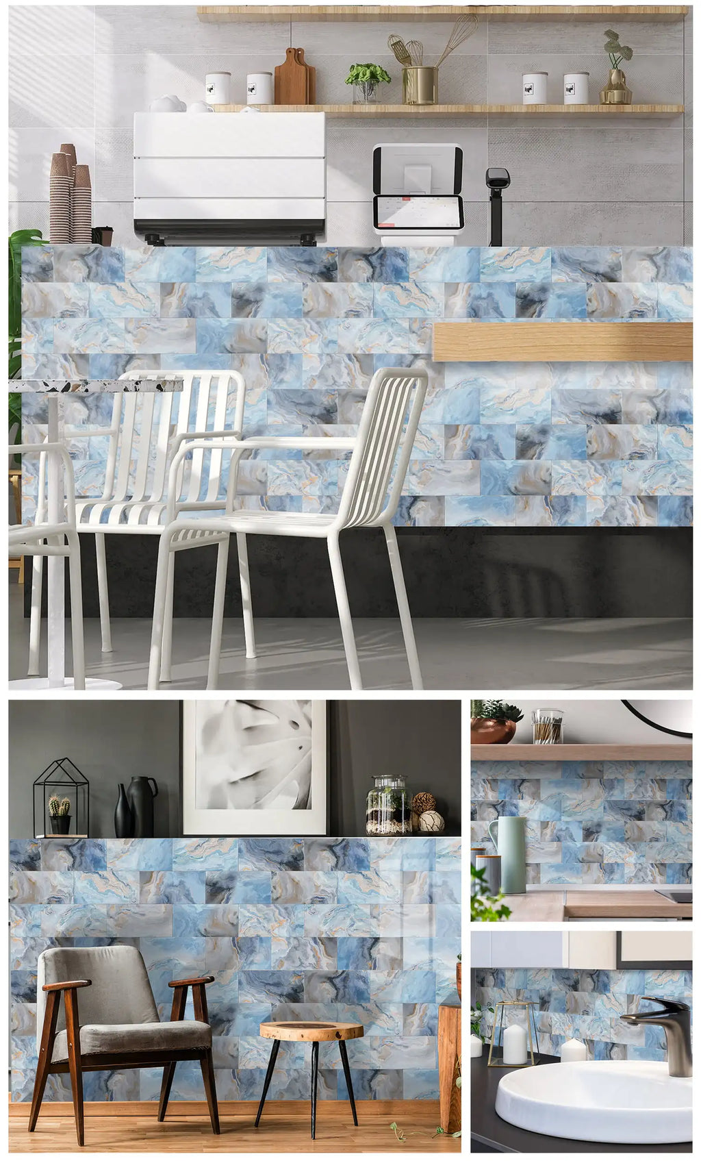 Self Adhesive Foam Ceramic Tile Stickers Bathroom Kitchen Waterproof Anti Fouling Thickened Wall Decoration Marble Decals