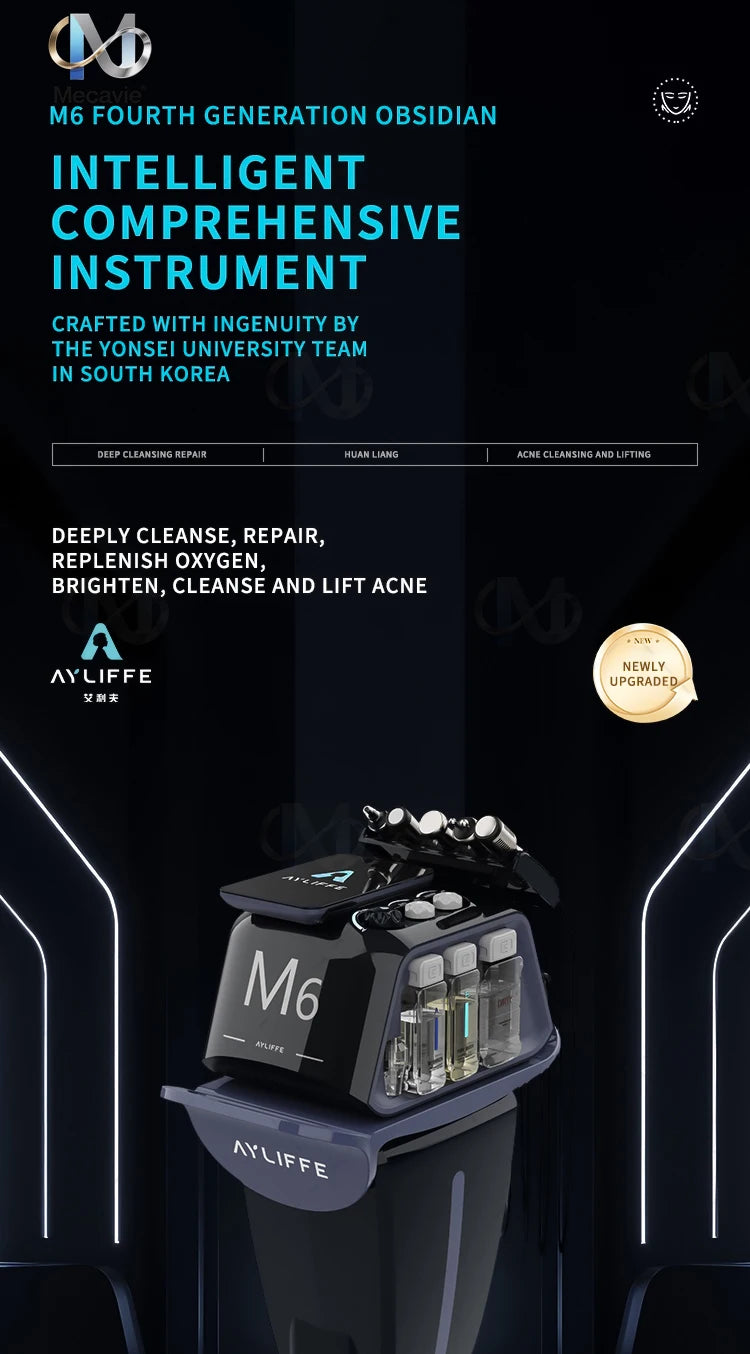 6-in-1 M6 oxygen dermabrasion facial machine for deep skin cleaning, blackhead removal, and professional home beauty.