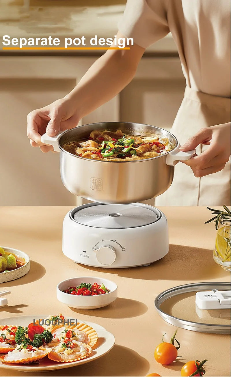 White portable hot pot base with stainless pot and separate-pot design