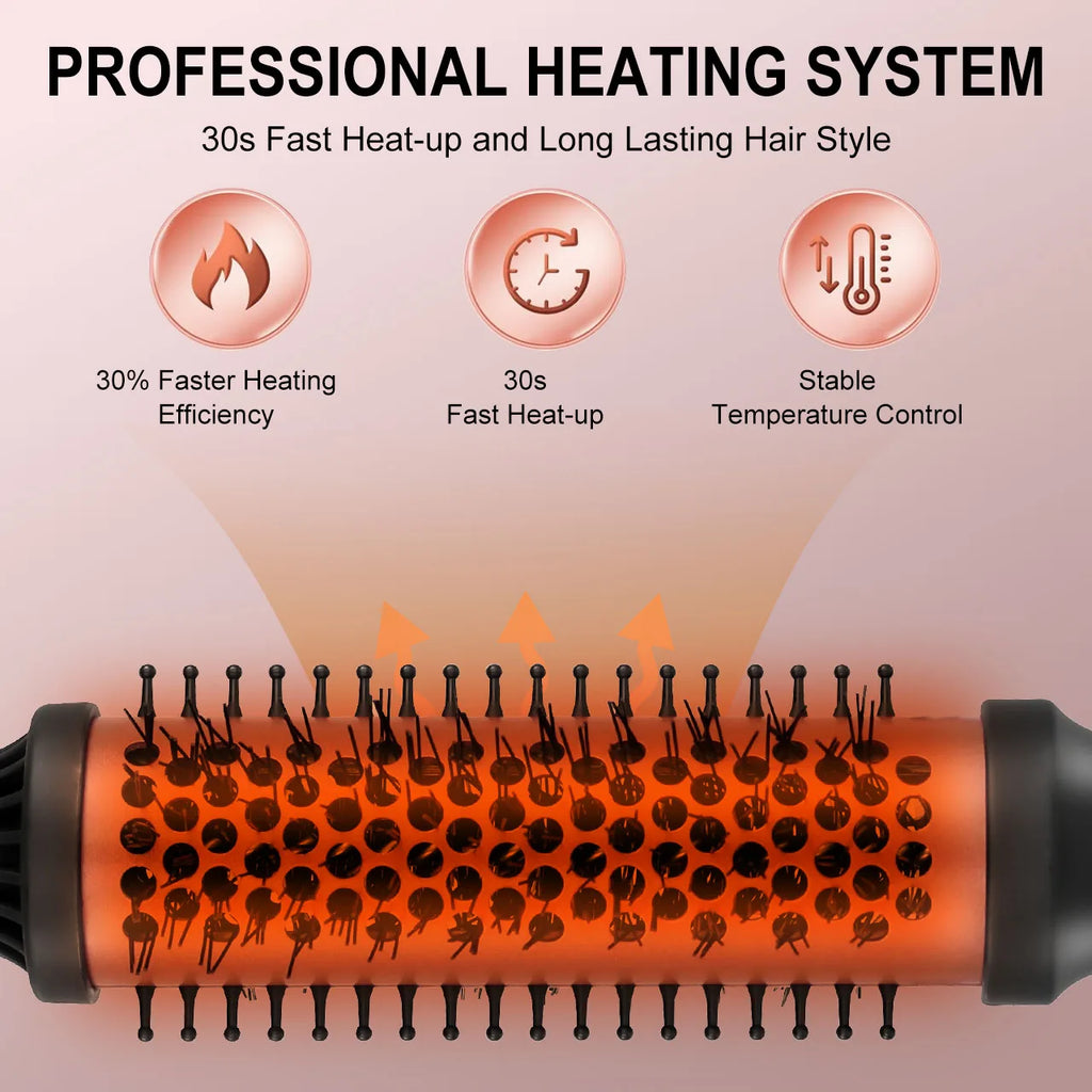 Hatteker electric curling brush with 30s fast heating and thermal vents for professional styling of all hair lengths.