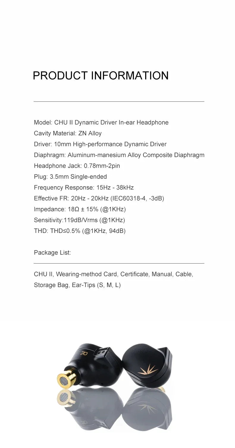 MOONDROP CHU II / CHU 2 Performance Dynamic Driver Earphone IEMs Interchangeable Cable In-Ear Headphone HiFi Music Earbuds Tidesmit