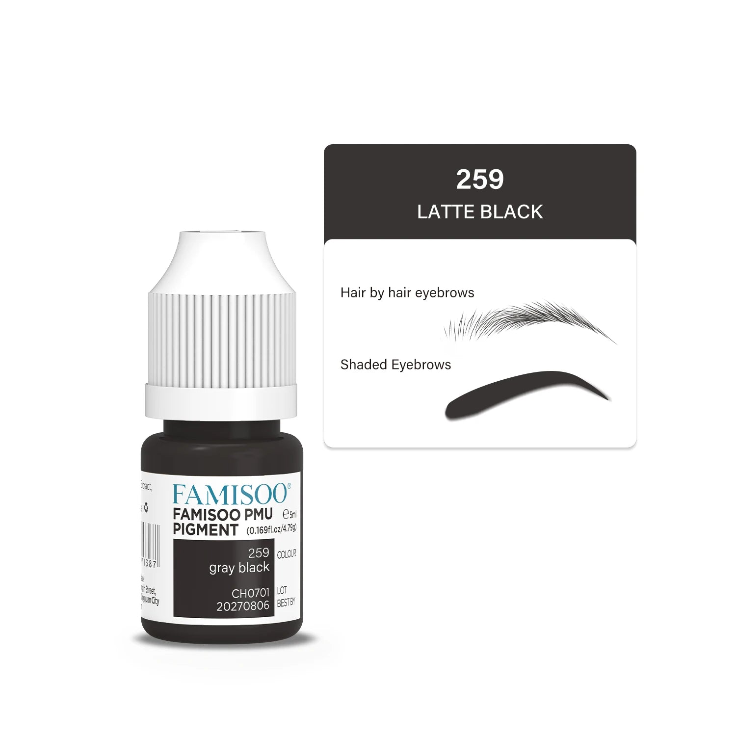 Eyebrow Tattoo Ink - Professional 5ml Microblading Pigment for PMU Machines Permanent Makeup Machines 259 Gray black Tidesmit