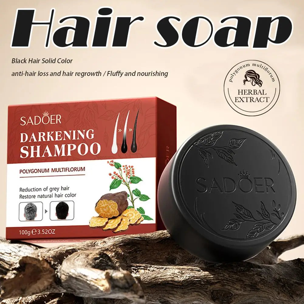 1/2PCS Black Soap Gray Hair Coverage Soap, Natural Polygonum Black Hair Shampoo Bar for Hair Darkening and Stronger, Refreshing